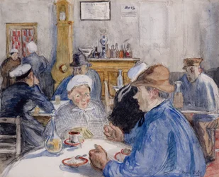 På caféet, ca 1900 (akvarell, lavering och kol)