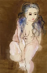 Naken kvinna sittande; Femme Nue Assise