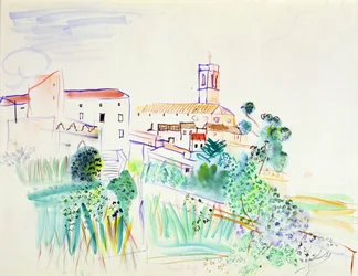By i Provence (akvarell på papper)