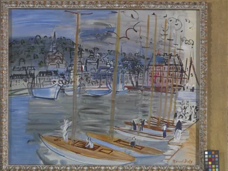 Yachter i Deauvilles hamn (olja på duk)