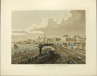 Utsikt över Michigan Avenue från Randolph Street år 1865
