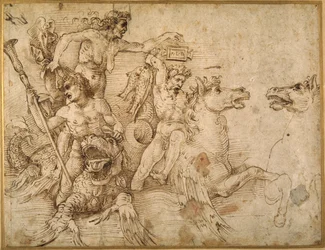 Battle of the Tritons, efter Andrea Mantegna (penna & brunt bläck på vitt papper)