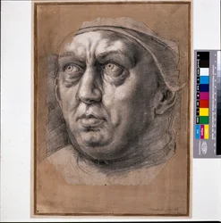 Påven Leo X (svart krita på papper)