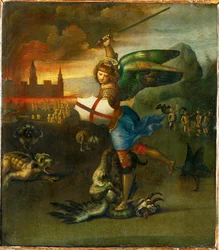 Sankt Mikael. Målad för Guidobaldo Montefeltre, hertig av Urbino...