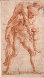Ung man som bär en gammal man på ryggen (Aeneas och Anchises), ca 1514 (sangvinskt på papper)