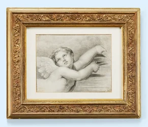 Huvud av en putto (svart krita på papper)