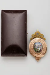 Strømpebåndsordenen - Den Lille Georg - Bagsiden af vedhænget, med en miniature på emalje af Saint George, der kæmper mod dragen (1800-1850)
