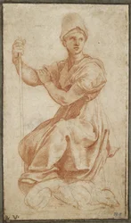 Allegorisk kvinnlig figur; Allegory of Fides, WA1956.21 (röd krita)