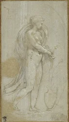 Allegory of Grammatica (metalpoint på grå preparerad yta, förhöjd med vit kroppsfärg)