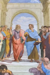 Aristoteles och Platon: detalj ur Skolan i Aten i Stanza della Segnatura