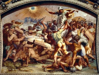 Joshua mörknar solen, fresk i loggian, Vatikanen, ca. 1518-1519 (fresk)