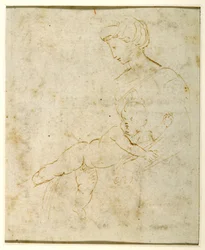 Madonna och barn, efter Michelangelo (penna och bläck på papper)