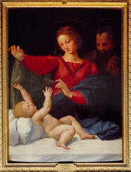 Madonna de Lorette (Madonna di Loreto) Målning av Raffaello Sanzio dit Raphael (1483-1520) 1400-talet sön. 1,2x0,9 m Chantilly, Musee Conde