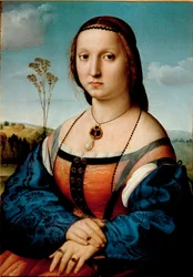 Porträtt av Maddalena Doni Målning av Raffaello Sanzio dit Raphael (1483-1520) 1506 sön 63x45 cm Florens, Palazzo Pitti, Galleria Palatina