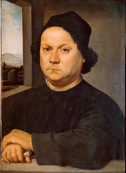 Porträtt av målaren Pietro Perugino (ca 1448-1523) sa Perugin-målningen av Raphael (Raffaello Sanzio 1483 - 1520)