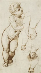 The Infant Christ and other Studies (penna och mörkbrunt bläck över preliminära indikationer i leadpoint, på vitt papper)