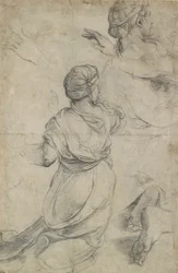 Studier för två knästående kvinnor, c1500-1520