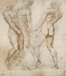 Tre nakna bärare Study for the Entombment, tidigt 1500-tal