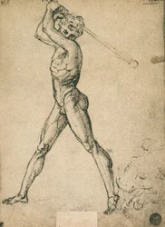 Hercules dödar tjuren; teckning av Raphael. Gallerie dellAccademia, Venedig