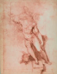 Studera för en Johannes Döparen, teckning av Raffaello Sanzio. Cabinet of Drawings and Prints, Uffizi Gallery, Florens