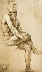 Studie av en mänsklig figur, teckning av Rafael, Kabinettet för teckningar och tryck, Uffizierna, Florens