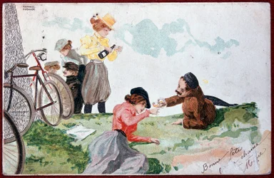 Country Party: Picknick och cykling - illustration av R. Kirchner, v.1900