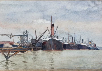 Båtar vid kaj, Bordeaux (gouache)