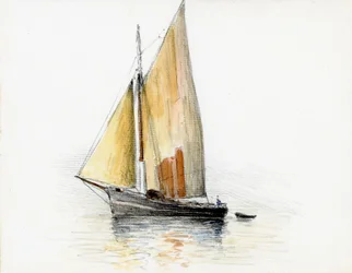 Båt (gabare) på Girondes flodmynning (gouache, kol och blyerts på papper)