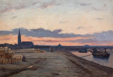 Bordeaux kajer vid solnedgången (olja på trä)