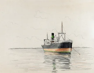 Lastbilar i Girondes flodmynning (kol och pastell)
