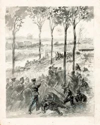 Närstrid mellan fransmän och tyskar (bläck på papper)