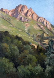 Landskap med berg (olja på trä)