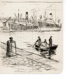 Sjömän och båtar, hamnen i Bordeaux (teckning)