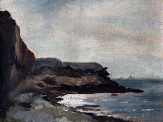 Havskust med klippa (olja på duk)