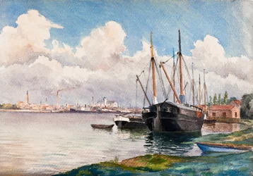 Hamnen i Bordeaux vid Bacalan (gouache på papper)