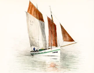 båt på Girondes flodmynning (gouache och kol)