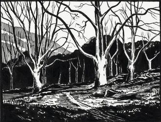 skog på vintern (linoleumsnitt)