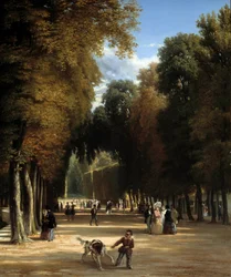 Gå till Parc de Saint Cloud (detalj). Målning av Raymond Esbrat (1809-1856)