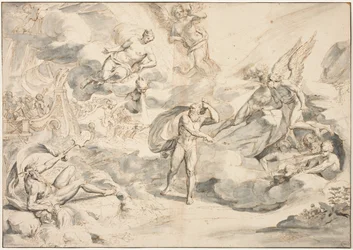 Aeolus lyder Junos Command to Create a Storm, ca 1683-84 (penna och bläck med tvätt på papper)