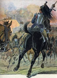 Femte koalitionens krig: "Slaget vid Wagram (5-6 juli 1809)" (Napoleonska kriget: Slaget vid Wagram (5-6 juli 1809)) Illustration av Raymond de Neziere i "Our-Glories-Nationals" 1920 DR Privat samling