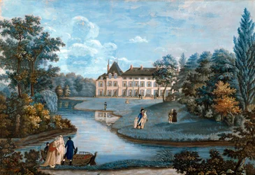 Utsikt över fasaden och parken på slottet Malmaison. Akvarell av Regina Catherine Carrey. Början av 1800-talet. Malmaison. Musee Du Chateau - Utsikt över fasaden och parken vid slottet Malmaison. Akvarell av Regina Catherine Carey. Tidigt
