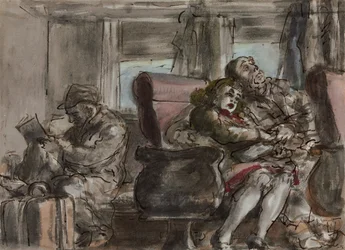 Passengers in a Train Car (akvarell, tusch och blyerts på papper)