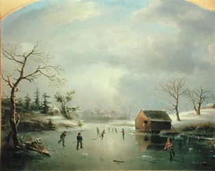 Skating Pond i Morristown, New Jersey (olja på duk)
