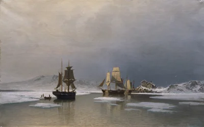 Segelfartyg på frusen fjord (olja på duk)