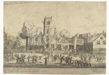 Brand i det gamla stadshuset i Amsterdam Det gamla stadshuset till Amsterdam brann den 7 juli på söndagsmorgonen klockan halv tre Ao 1652 (titel på objekt)
