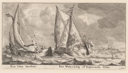 Ett "Isere"-fartyg och en vattenschip eller Zuiderzee-fiskebåt