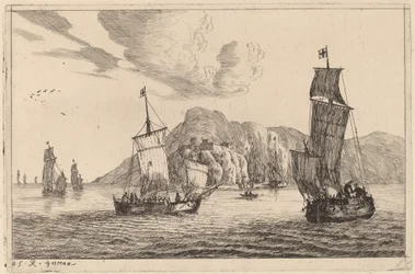 Harbor Scen med bergig bakgrund
