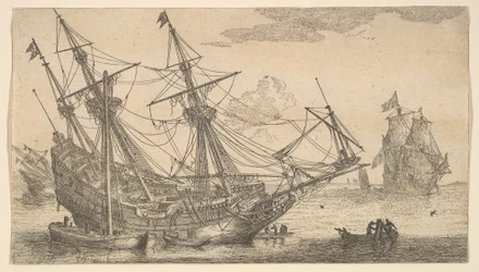 A Merchant Man Careened for caulking the Hull, 1600-talet.