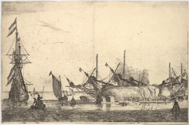 Fartyg omhändertagna för caulking the Hull, 1600-talet.