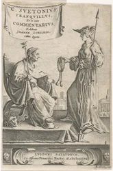 Piedestal med en kejsare på sitt säte Titelsida för: JE. Sköld, [Opera], 1656